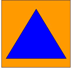オレンジ色の正方形の中央に青の正三角形が入ったイラスト