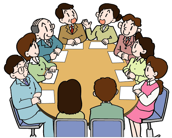 男女混合で机を囲んで会議をしているイラスト