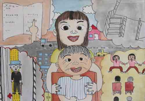 笑顔のお年寄りの絵画の写真