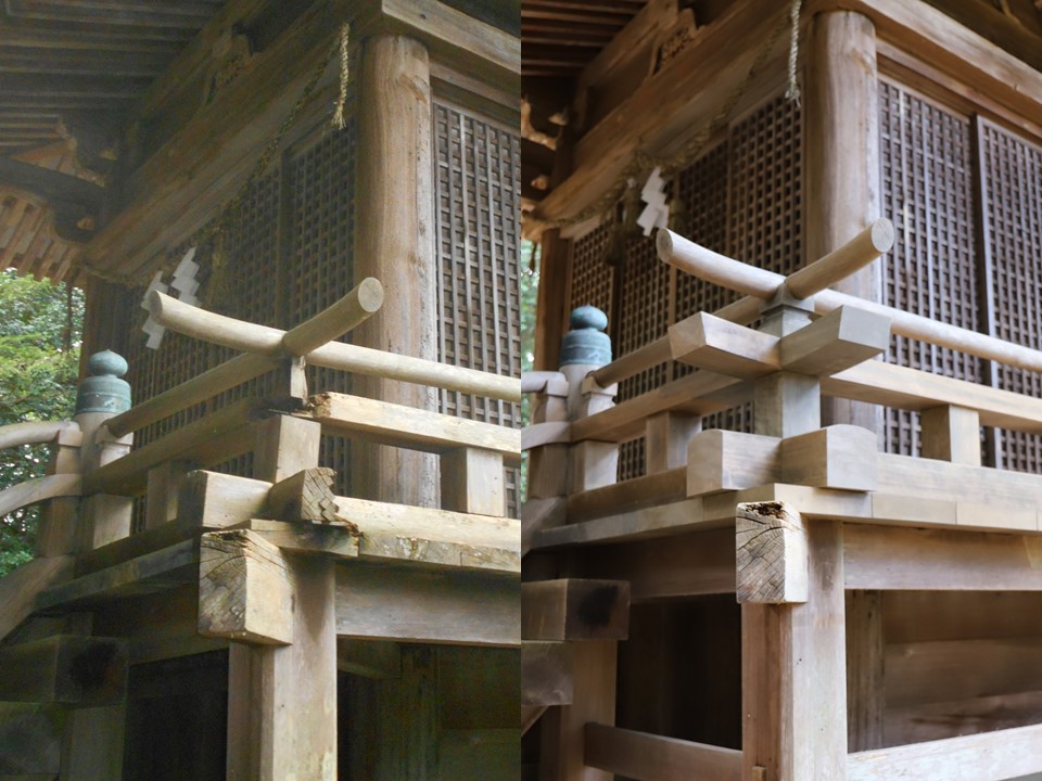 石城神社本殿の改修前と後の写真